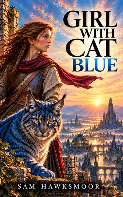Girl with Cat Blue